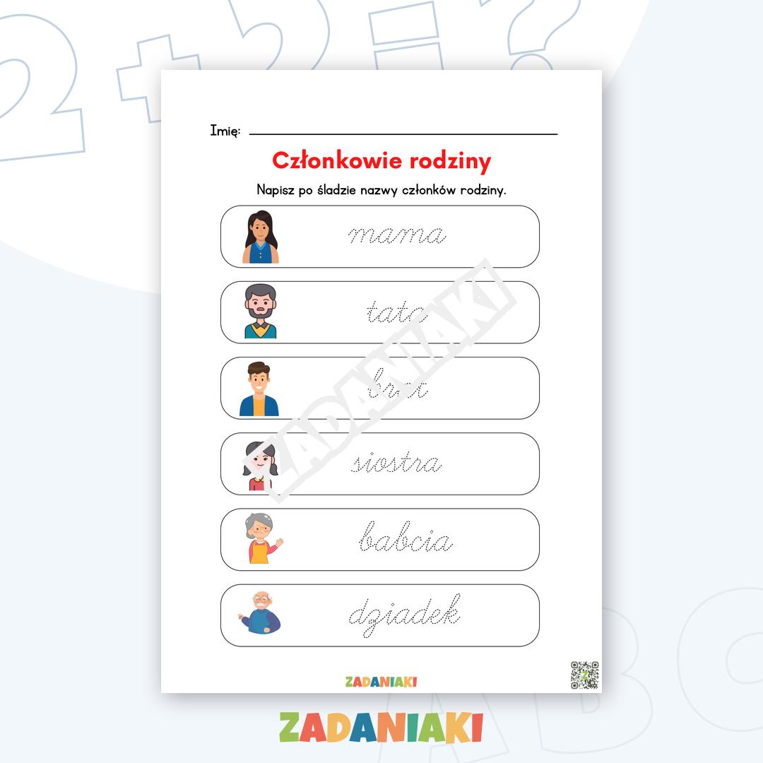 Karta pracy – Rodzina: Ćwiczenia z pisma pisanego dla dzieci