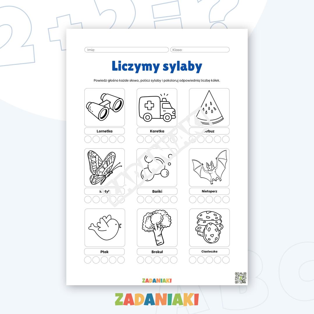 Karta pracy – Podział na sylaby: Bawimy się słowami i obrazkami