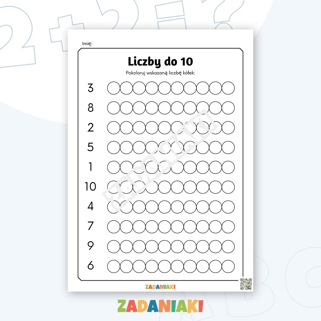 Karta pracy – Liczby do 10: Nauka liczenia i kolorowania