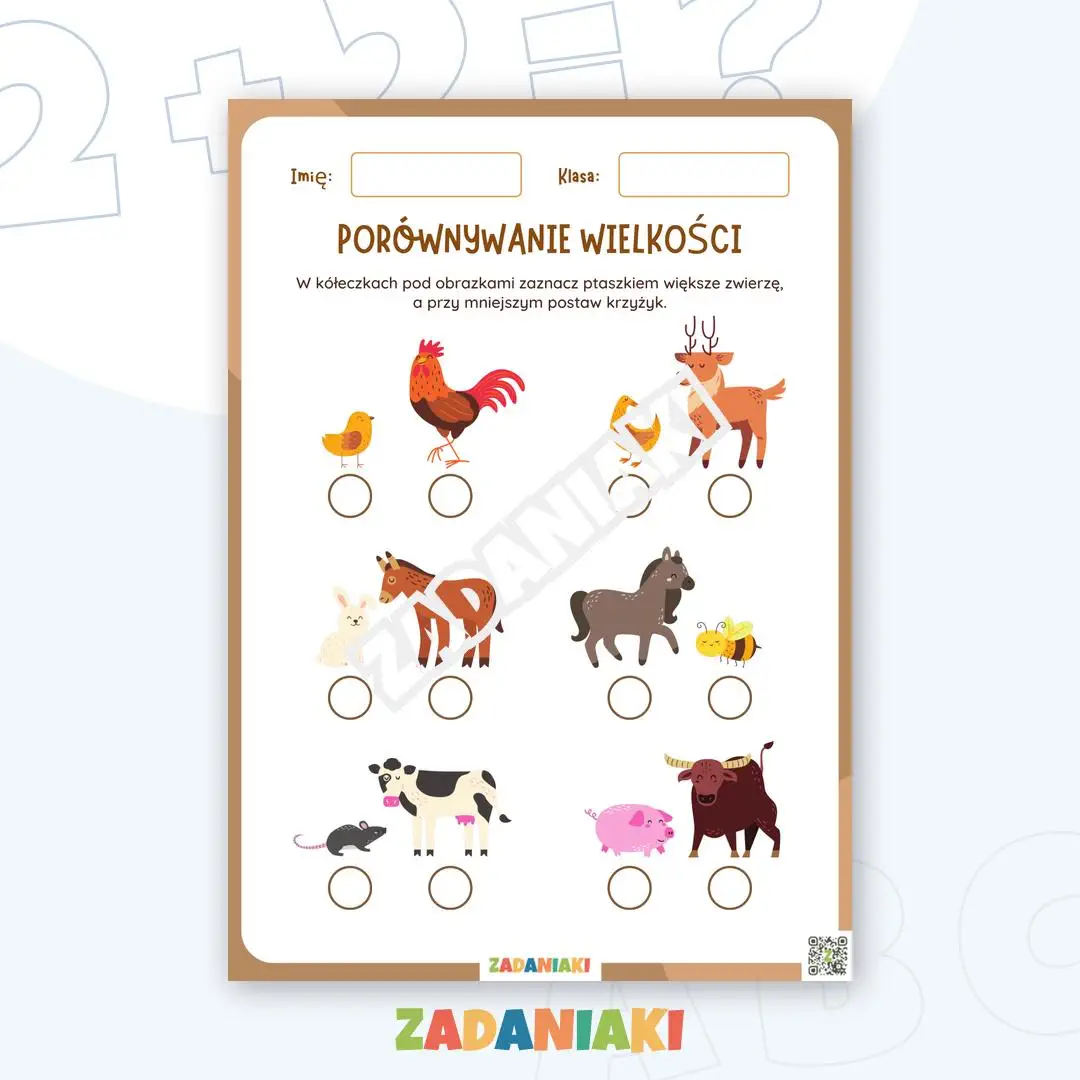 Karta pracy – Porównywanie wielkości: Zwierzęta duże i małe