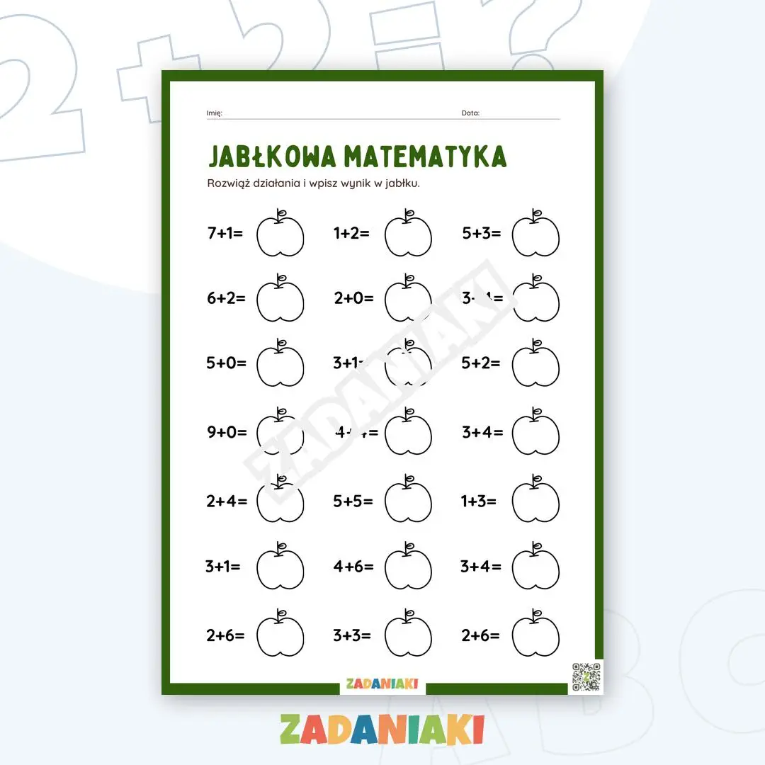 Karta pracy – Dodawanie w zakresie 10: Jabłkowa matematyka