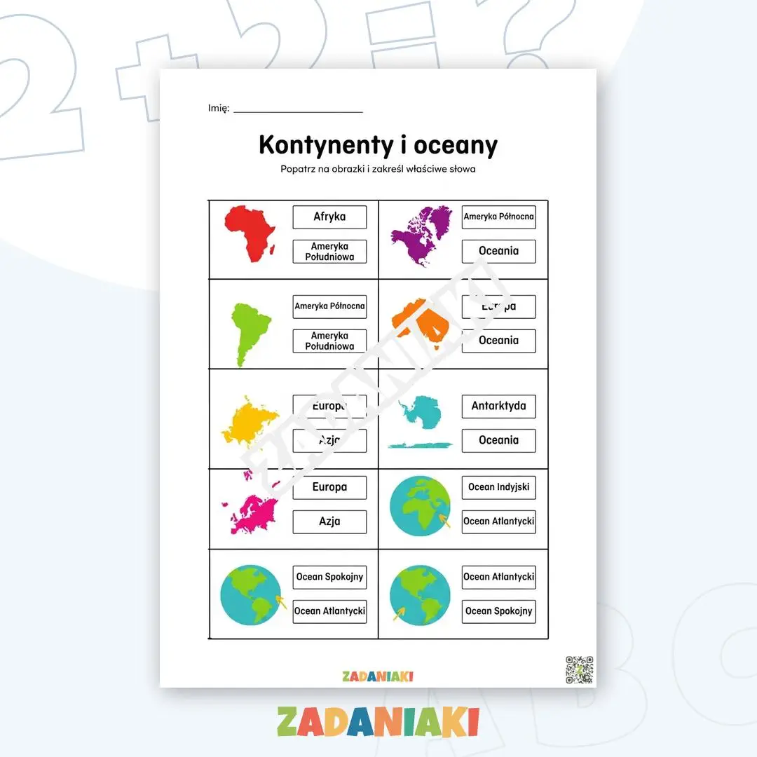 Karta pracy – Kontynenty i oceany: Podróż dookoła świata