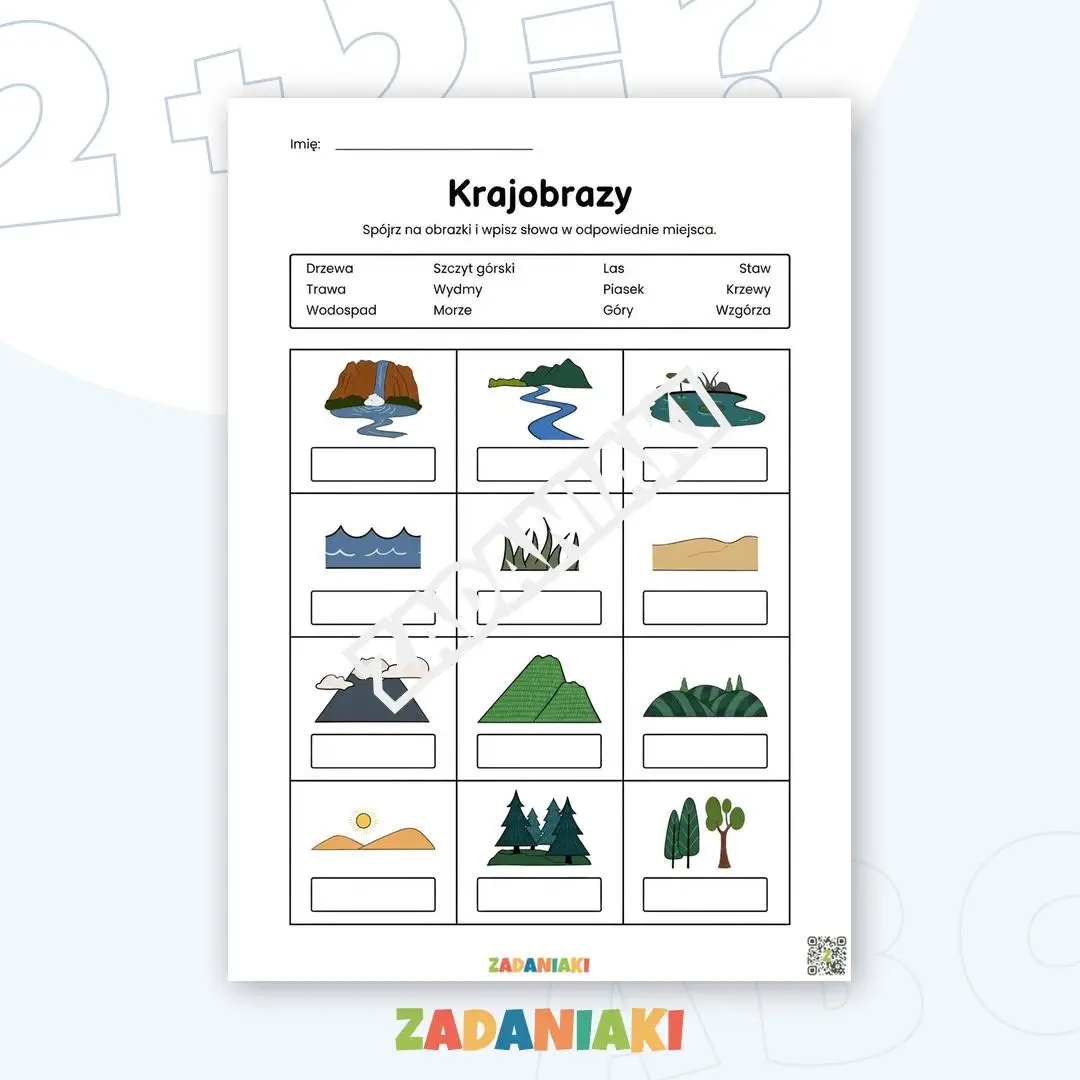 Karta pracy – Krajobrazy: Odkrywamy elementy natury i otoczenia