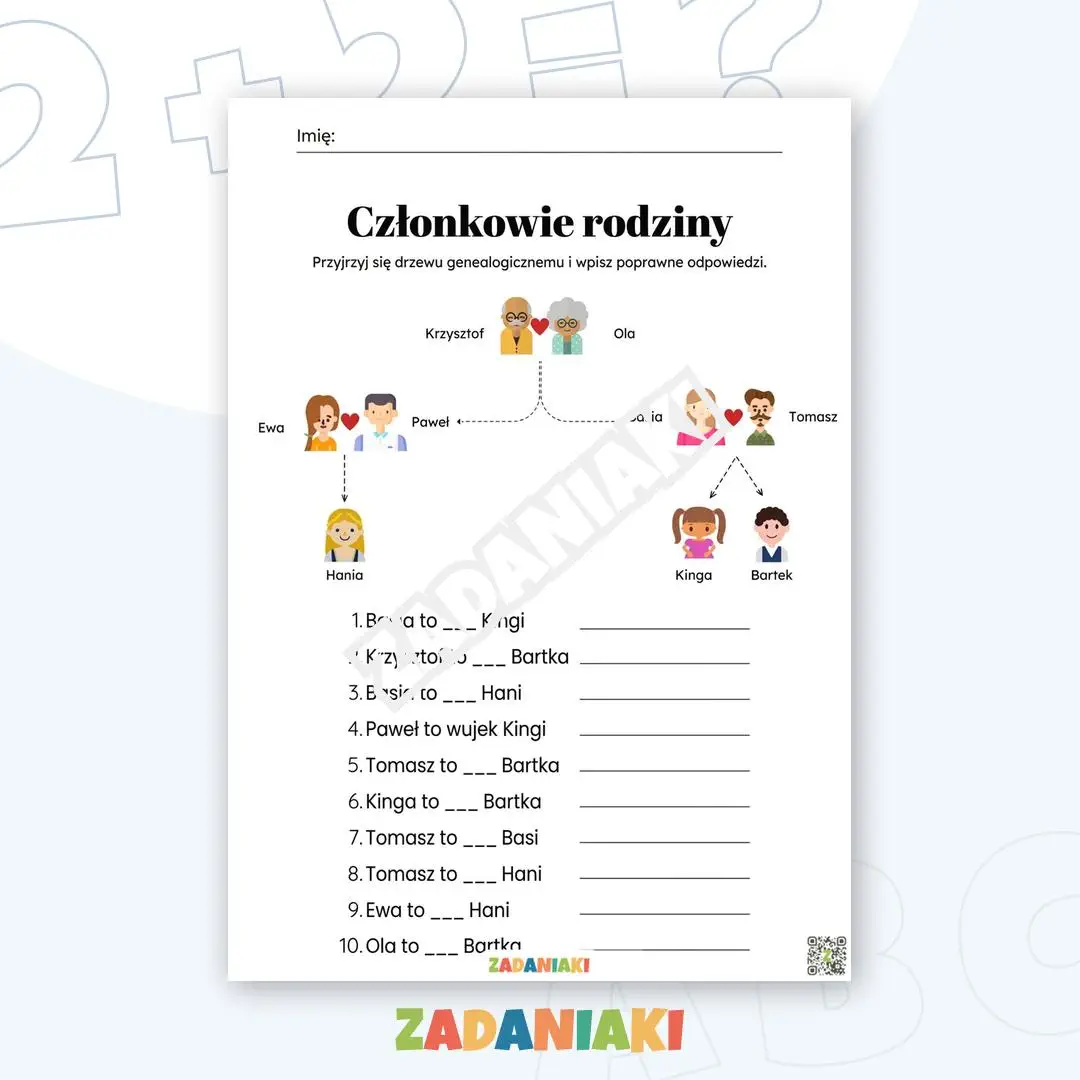 Karta pracy – Drzewo genealogiczne: Poznajemy członków rodziny