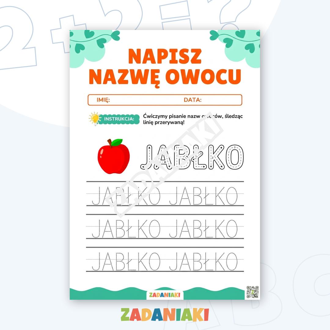 Karta pracy – Nauka pisania: Trenujemy rączkę ze smacznym jabłkiem