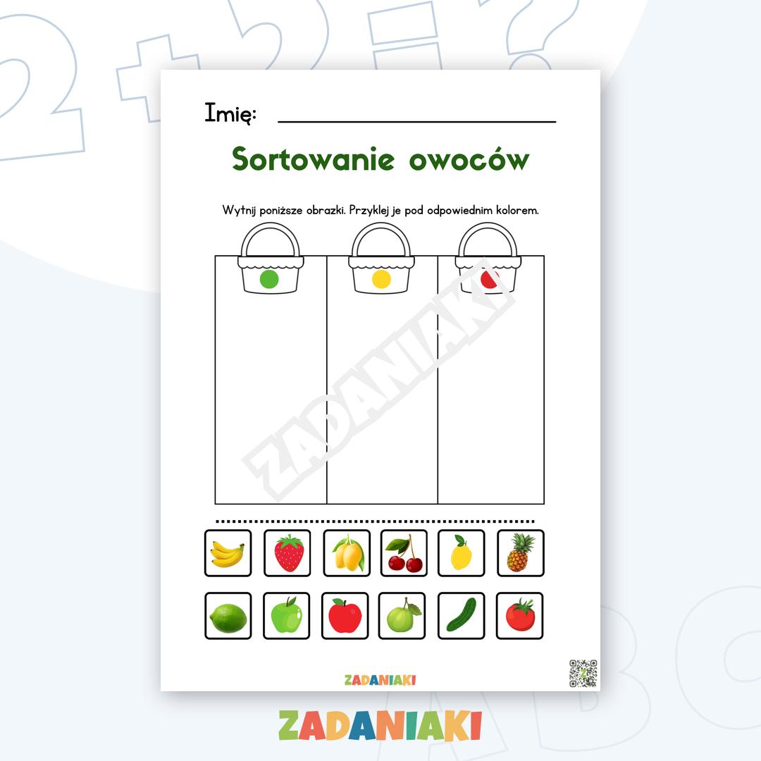 Karta pracy – Sortowanie owoców według kolorów: Kreatywna zabawa w wycinanie
