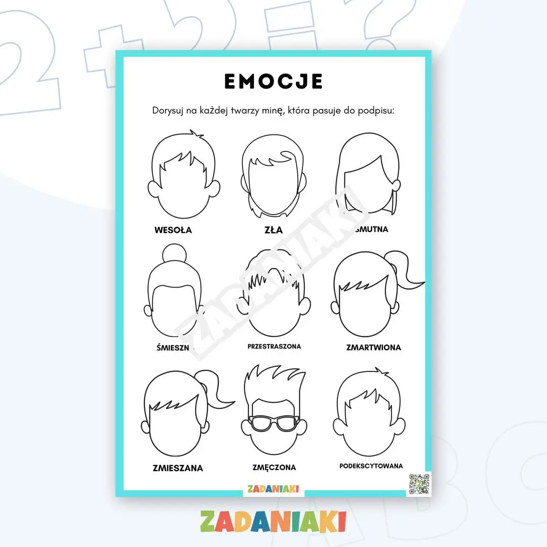 Karta pracy – Emocje: Narysuj uczucia na twarzach!