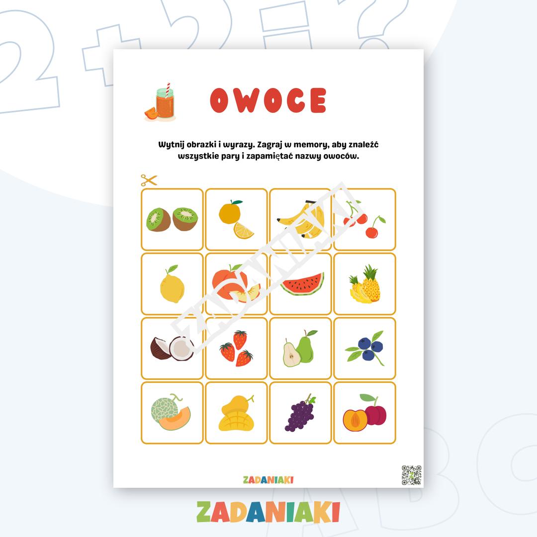 Gra edukacyjna – Owoce: Trening pamięci i nauka czytania