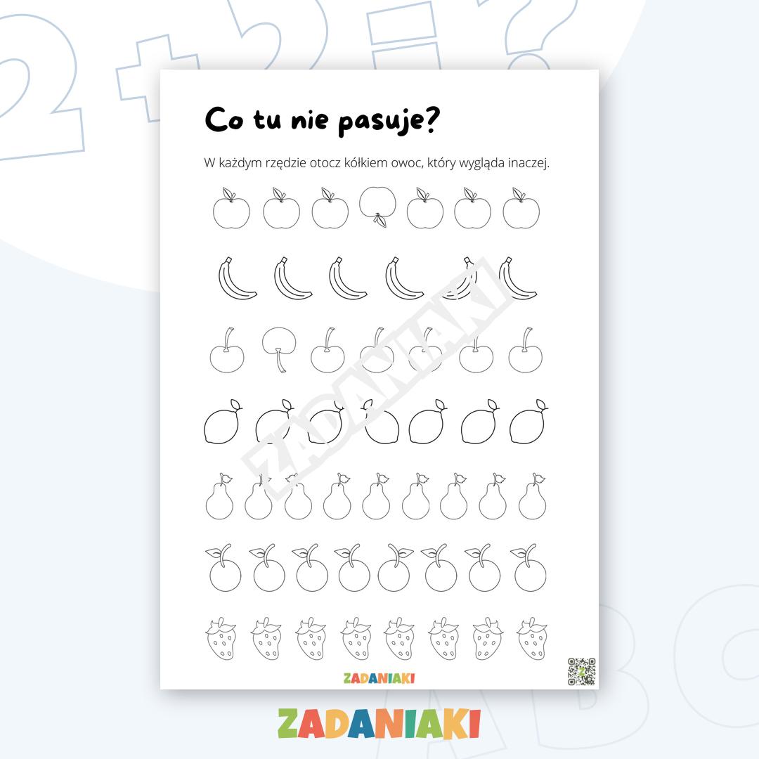 Karta pracy – Percepcja wzrokowa: Znajdź owoc, który nie pasuje