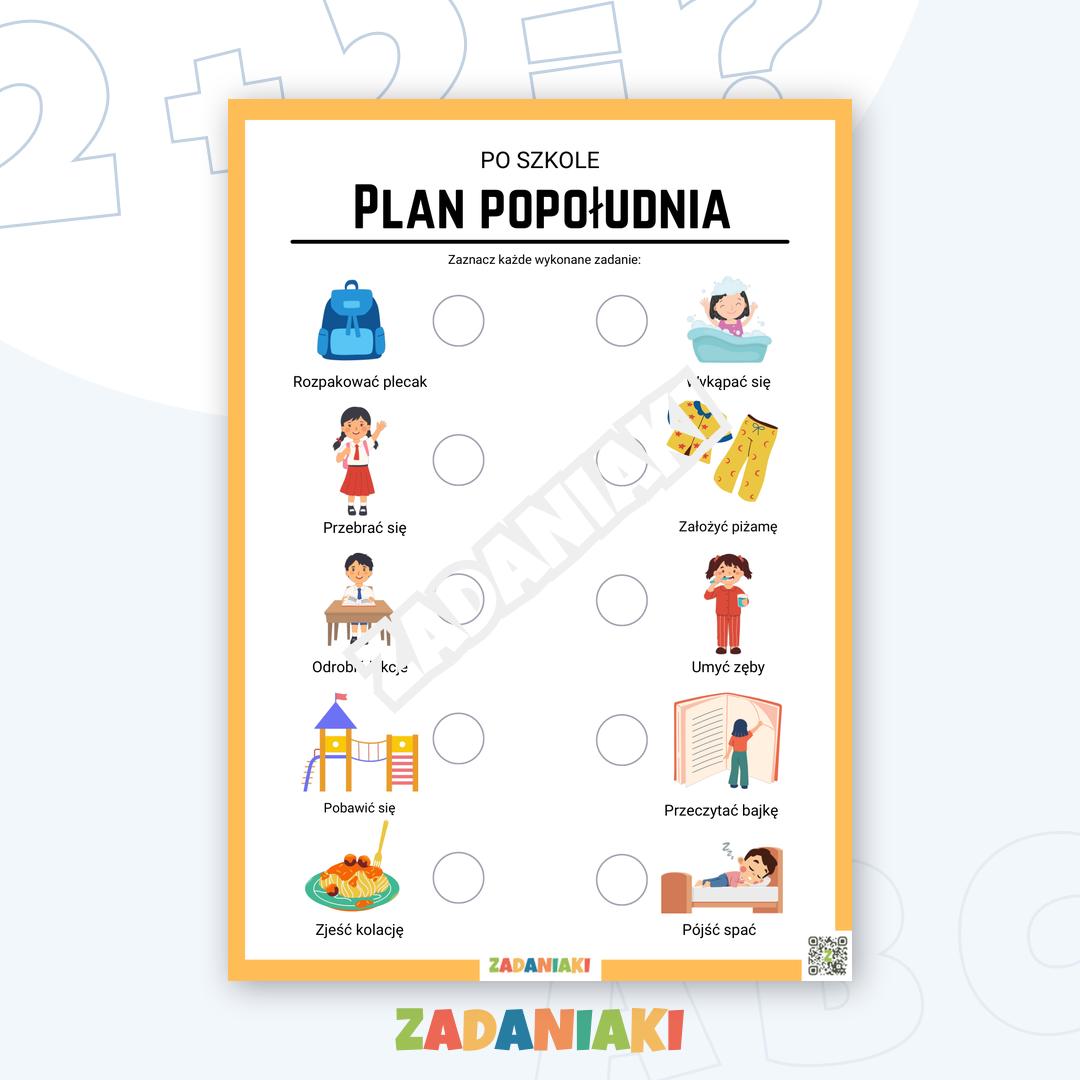 Karta zadań – Plan popołudnia: Uporządkuj codzienną rutynę ucznia