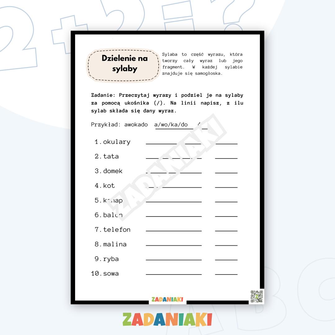 Karta pracy – Podział na sylaby: Odkrywamy budowę wyrazów