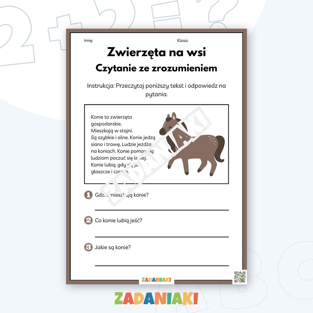 Karty pracy – Zwierzęta na wsi: Czytanie ze zrozumieniem pełne ciekawostek