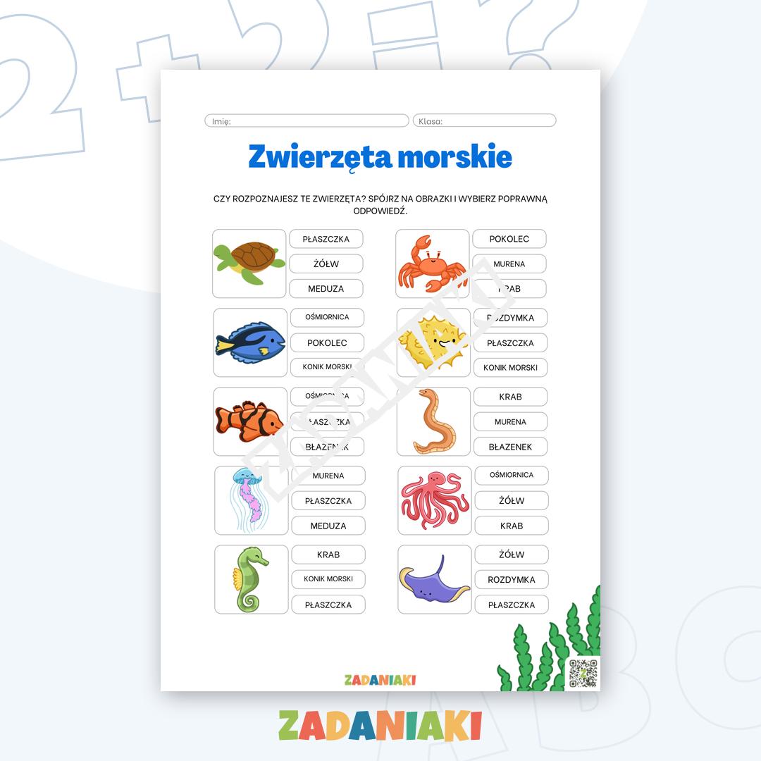 Karta pracy – Zwierzęta morskie: Odkrywamy podwodny świat