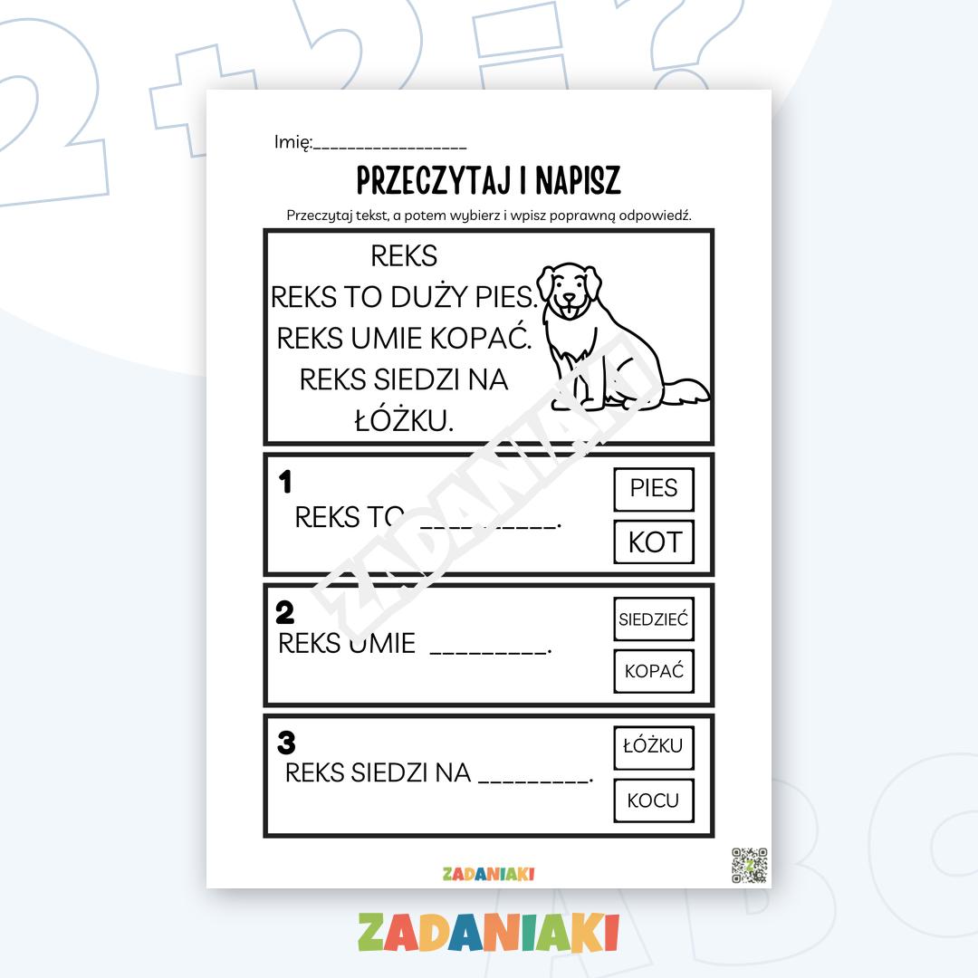 Karta pracy – Czytanie ze zrozumieniem: Poznaj psa Reksa i poćwicz czytanie