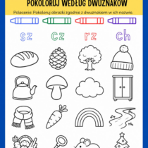 Karta pracy – Dwuznaki SZ, CZ, RZ i CH: Kolorowanie według dwuznaków
