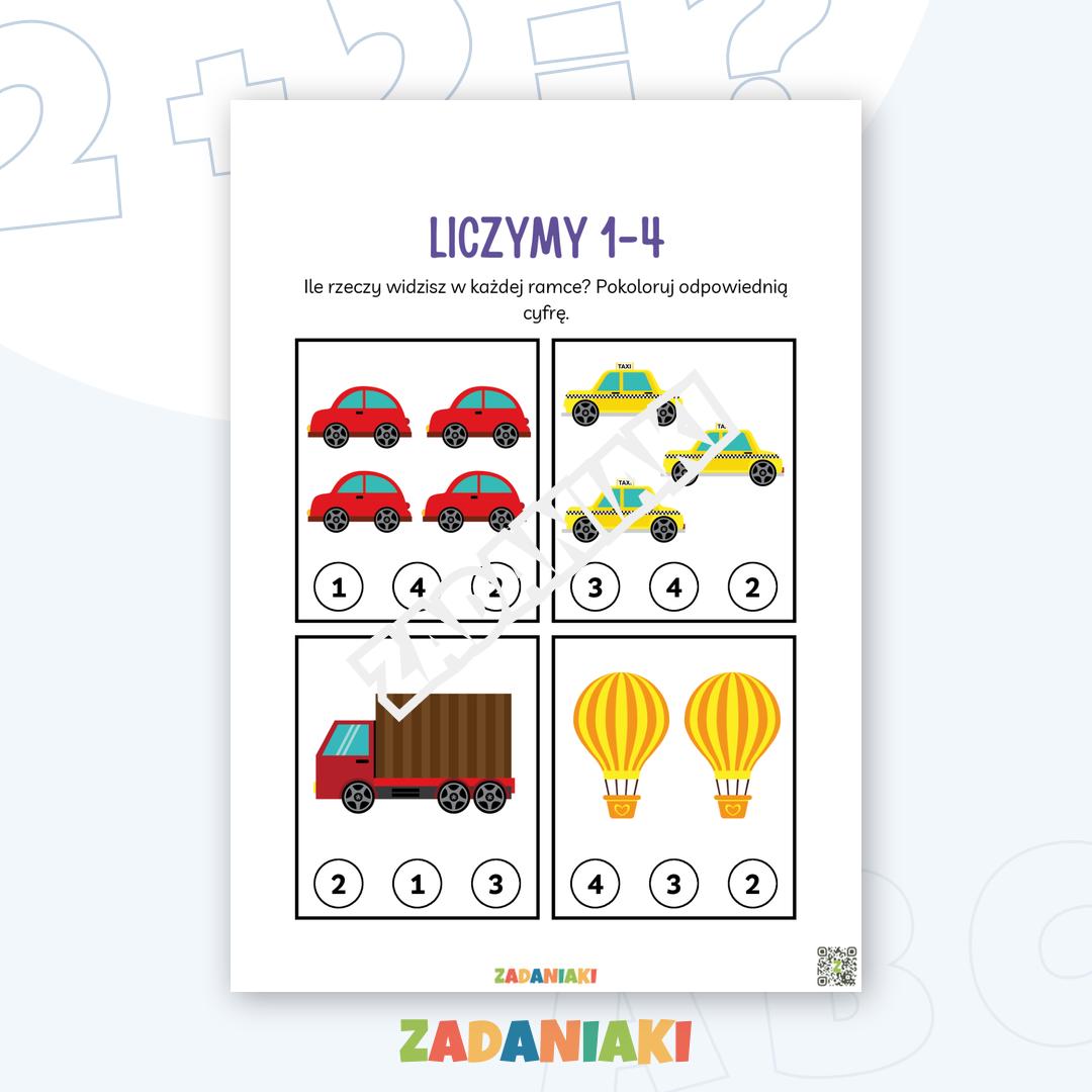 Karty pracy – Liczenie 1–4: Pierwsze zadania matematyczne