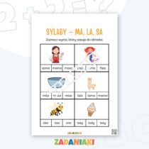 Karty pracy – Sylaby MA, LA, SA: Czytam i buduję pierwsze słowa