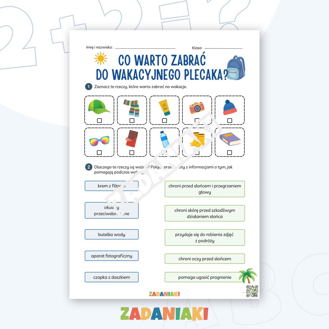 Karta pracy – Wakacyjne pakowanie: Wybieramy niezbędne przedmioty