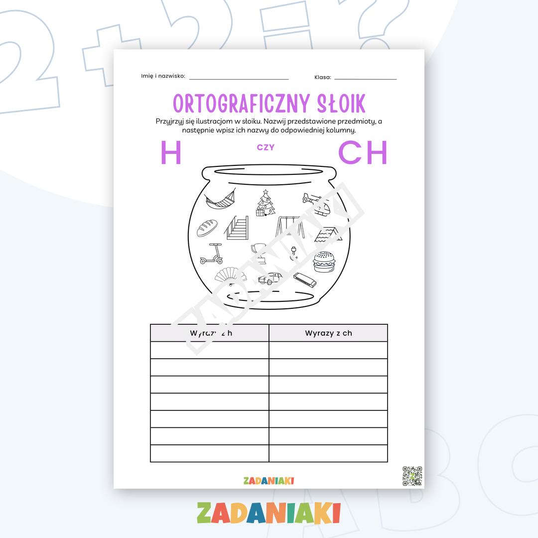 Karta pracy – Ortografia: Rozwiąż zagadki ze słoika z H i CH