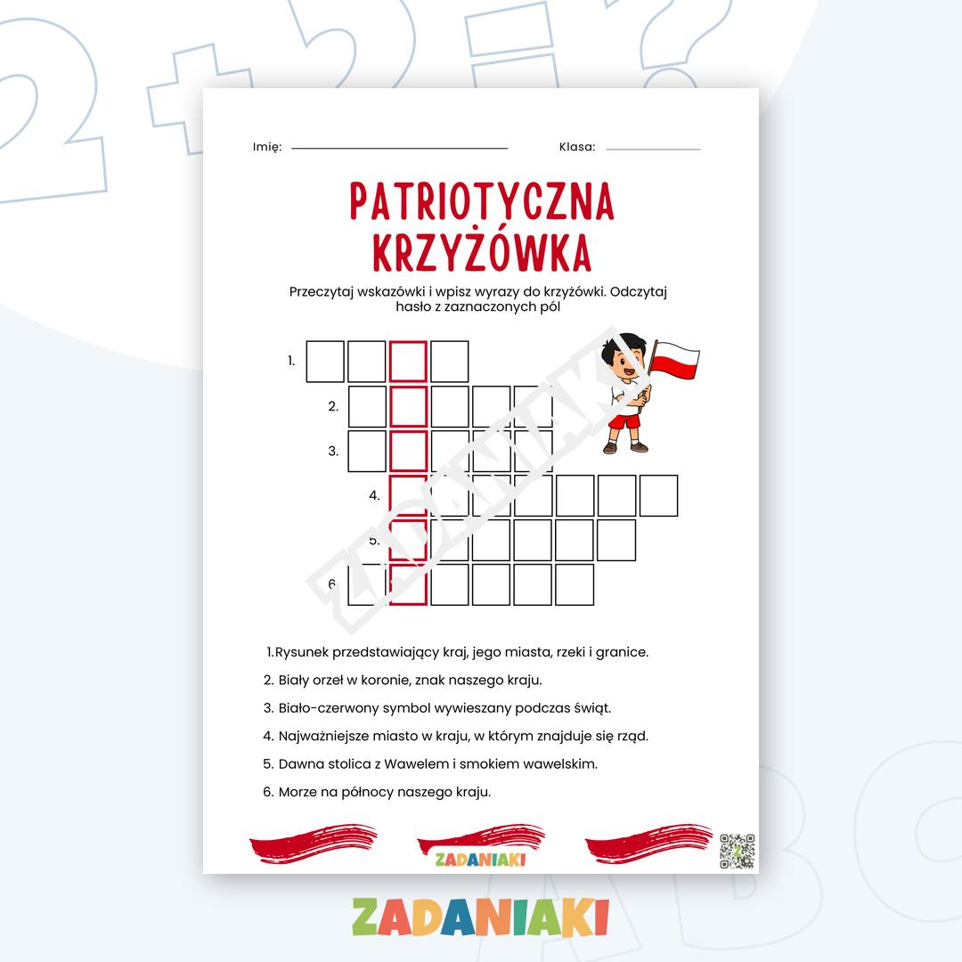 Karta pracy – Symbole narodowe: Rozwiąż patriotyczną krzyżówkę