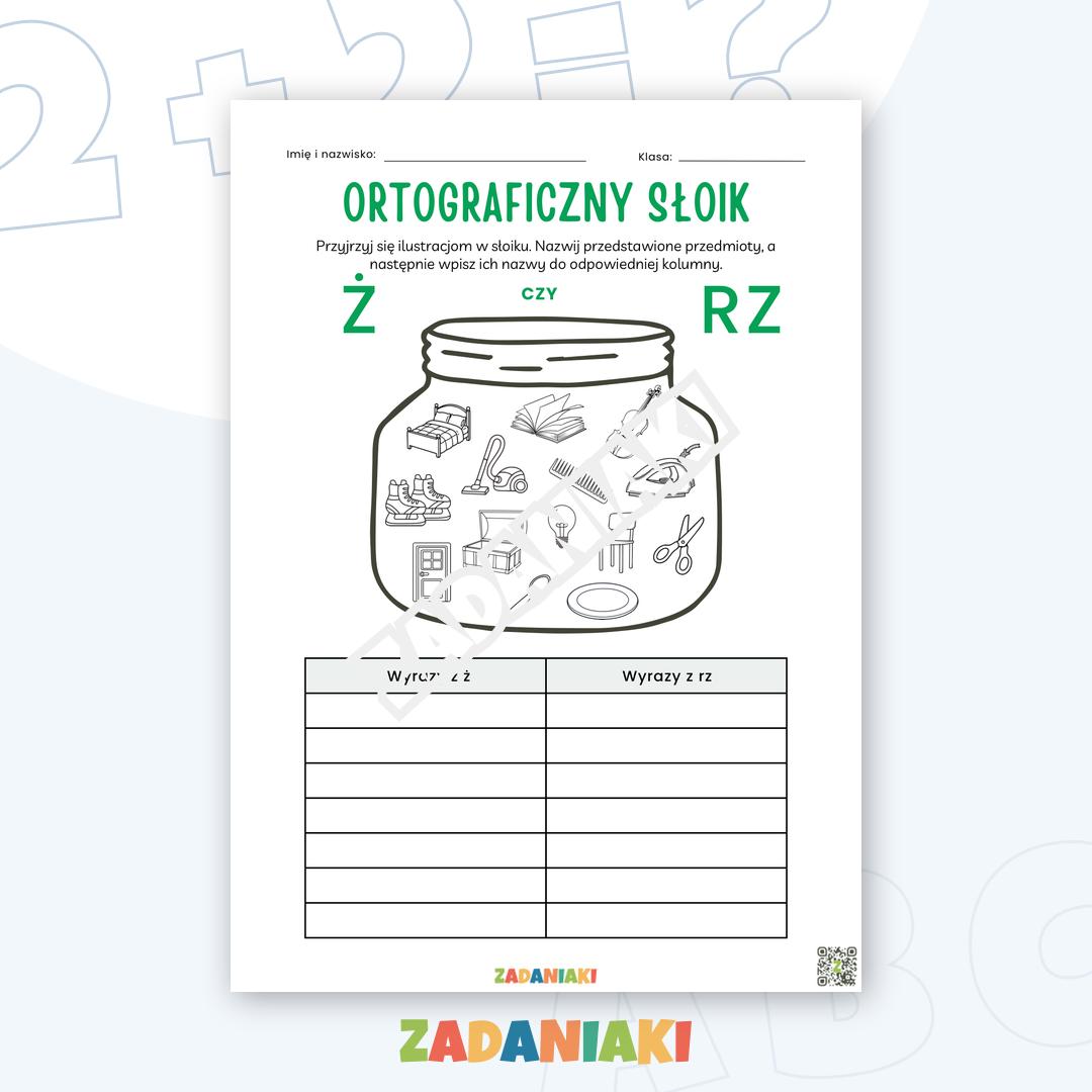Karta pracy – Ortografia ż czy rz: Uporządkuj ortograficzny słoik
