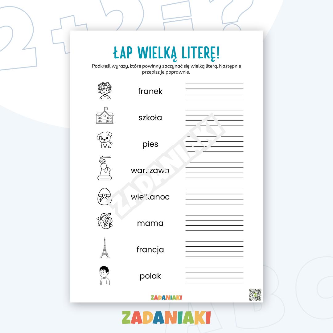 Karta pracy – Wielka litera: Utrwalenie zasad ortografii
