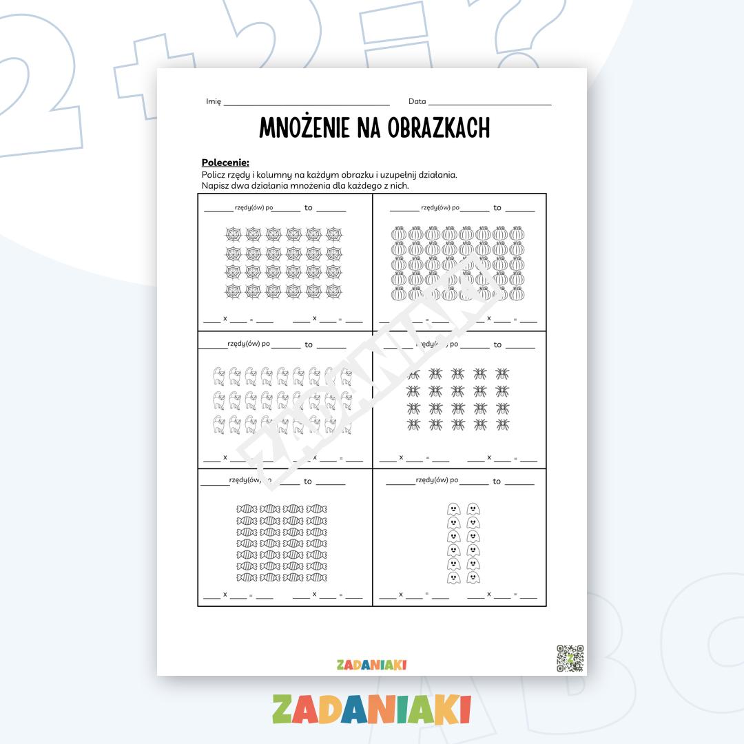 Karta pracy – Podstawy mnożenia: Rzędy i kolumny na obrazkach