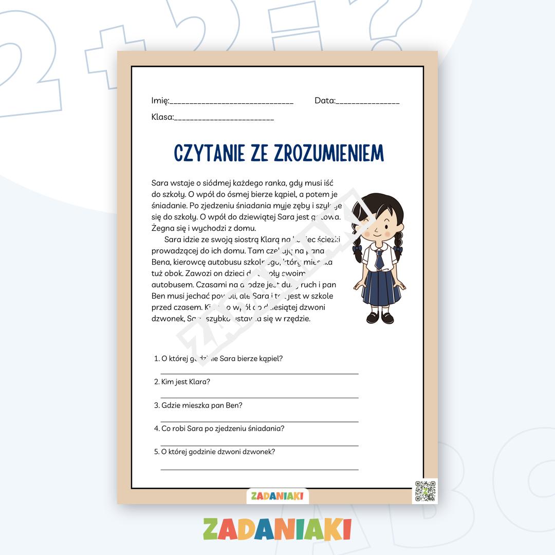 Karta pracy – Czytanie ze zrozumieniem: Poranek Sary