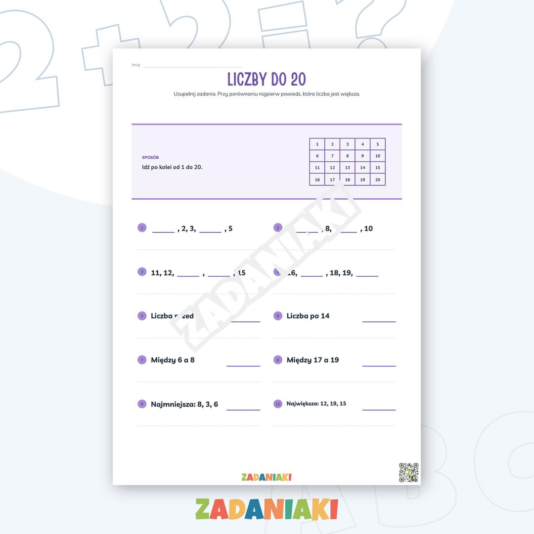 Zeszyt ćwiczeń – Liczby do 20: Porównuję i porządkuję
