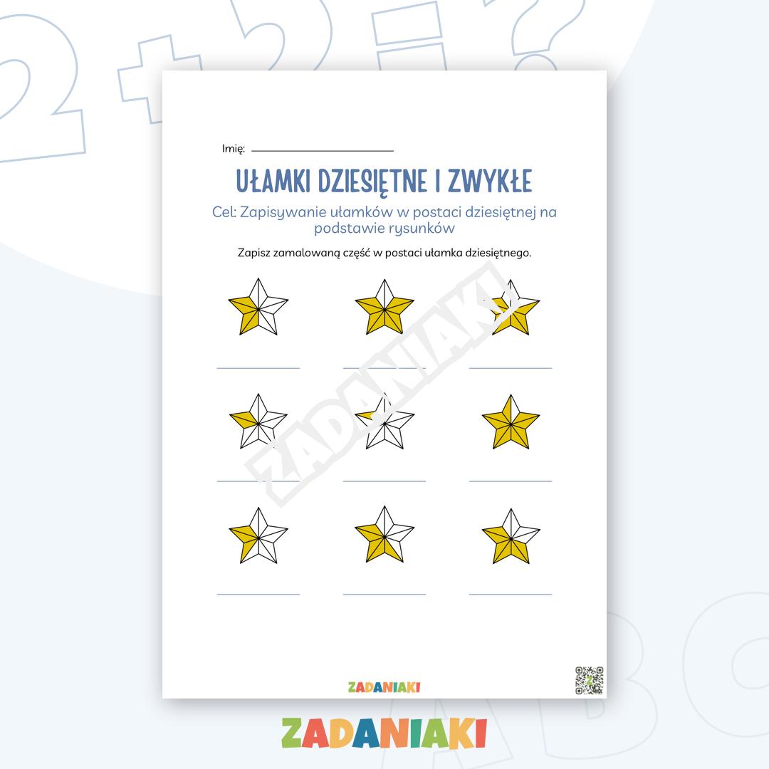 Karta pracy – Ułamki dziesiętne: Gwiazdkowe zadania