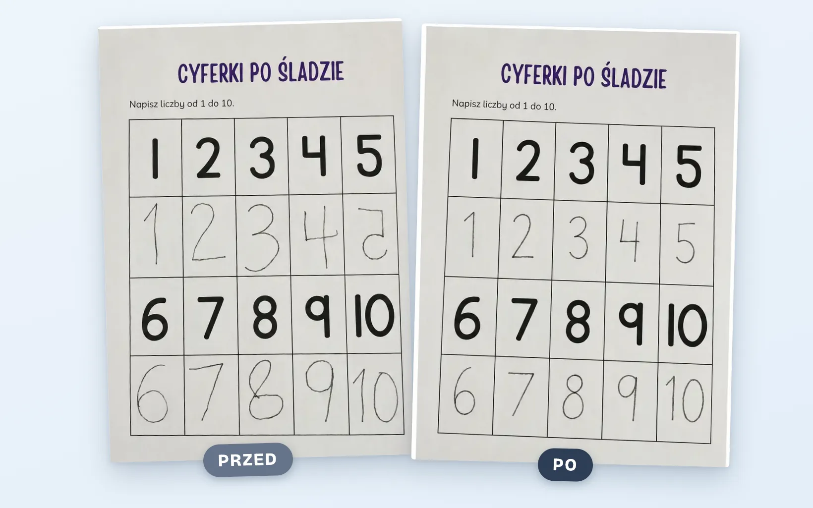 Ta sama karta ćwiczeń: niepewne cyfry przed i wyraźne cyfry po