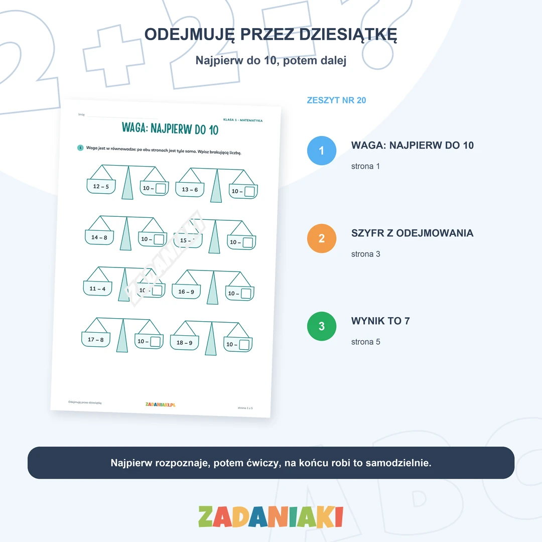 Klasa 1, etap 3: Czytam zdania i liczę do 20 – Odejmuję przez dziesiątkę