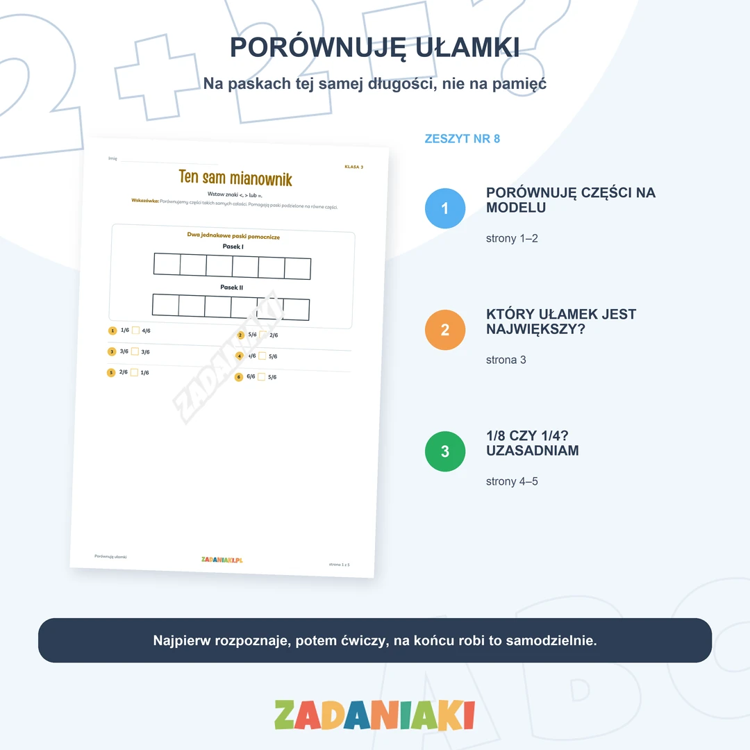 Klasa 3, etap 3: Ułamki, geometria i trudniejsze zadania – Porównuję ułamki