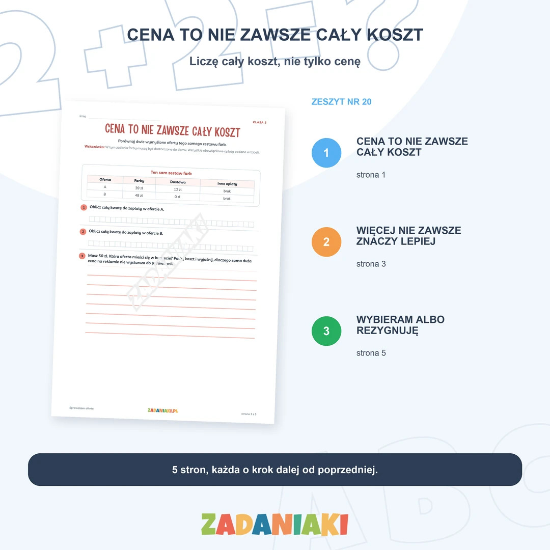 Klasa 3, etap 3: Ułamki, geometria i trudniejsze zadania – Cena to nie zawsze cały koszt