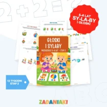 Przedszkole i zerówka, etap 2: Słyszę głoski i dzielę na sylaby – okładka i przykładowe karty pracy