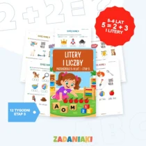 Przedszkole i zerówka, etap 3: Poznaję litery i liczby – okładka i przykładowe karty pracy
