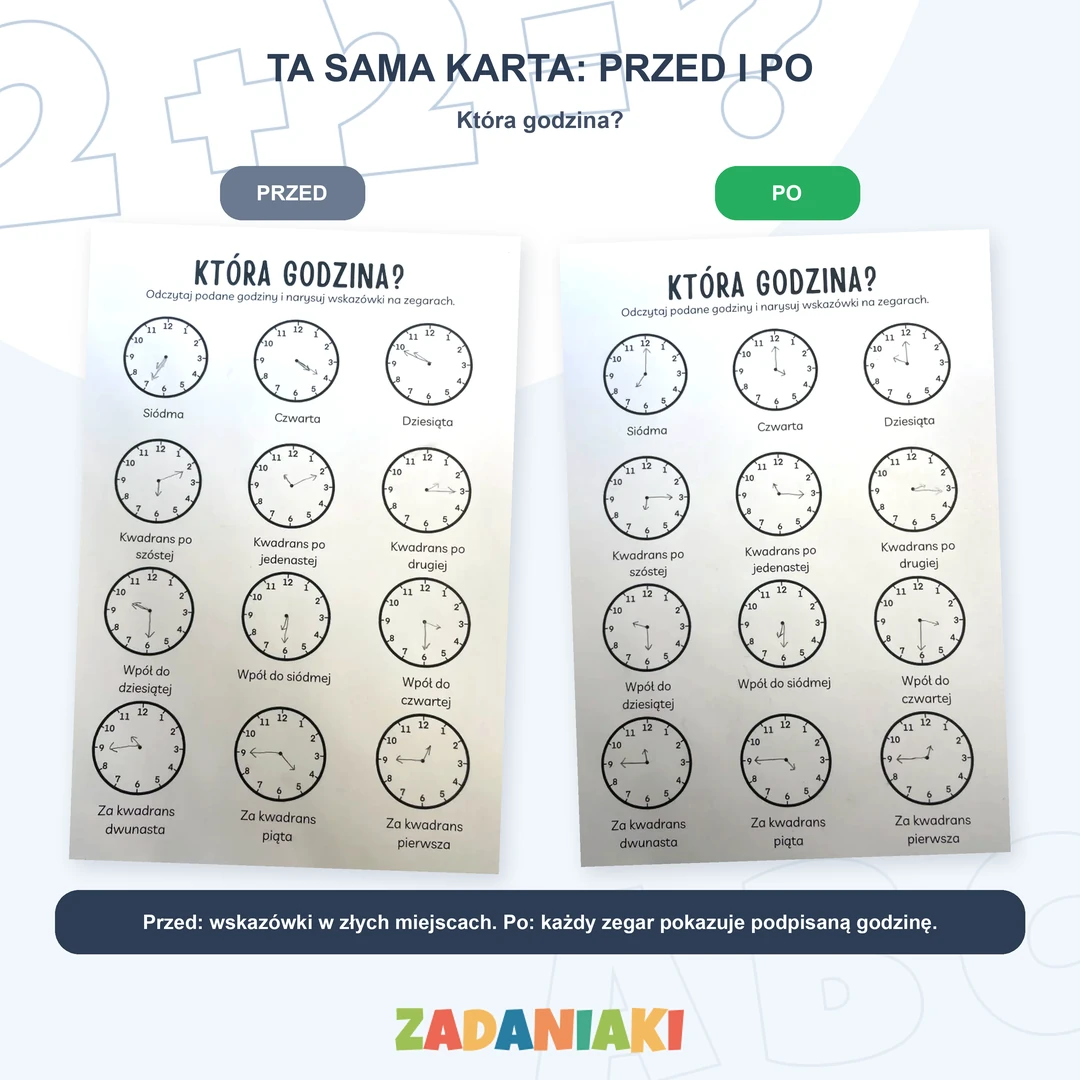 Zestaw Drugoklasisty (PDF): ta sama karta przed i po