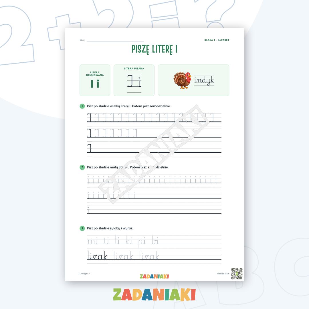 Zeszyt ćwiczeń – Litery I i J: Uczę się pisma pisanego (klasa 1)