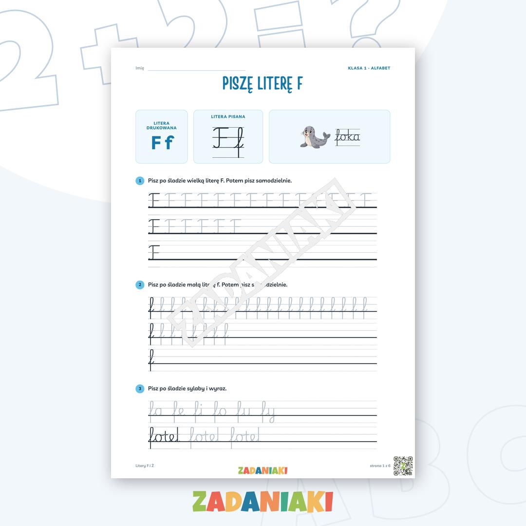 Zeszyt ćwiczeń – Litery F i Ż: Uczę się pisma pisanego (klasa 1)