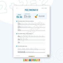 Zeszyt ćwiczeń – Dwuznaki Dz i Dź: Piszę dwuznaki pismem pisanym (klasa 1) — przykładowa karta pracy 1