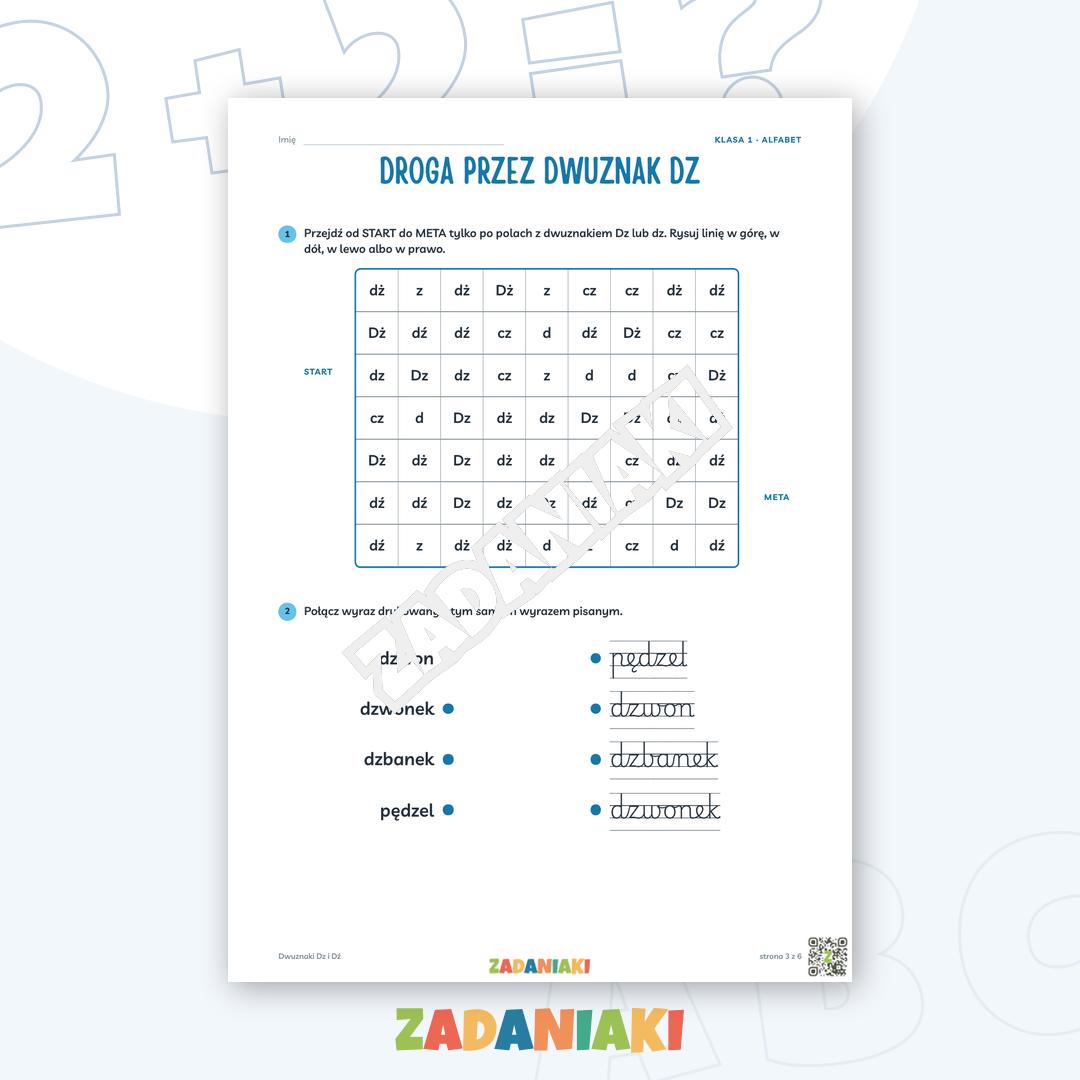 Zeszyt ćwiczeń – Dwuznaki Dz i Dź: Piszę dwuznaki pismem pisanym (klasa 1) — podgląd 3