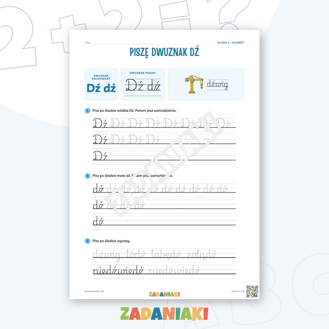 Zeszyt ćwiczeń – Dwuznaki Dz i Dź: Piszę dwuznaki pismem pisanym (klasa 1) — podgląd 4