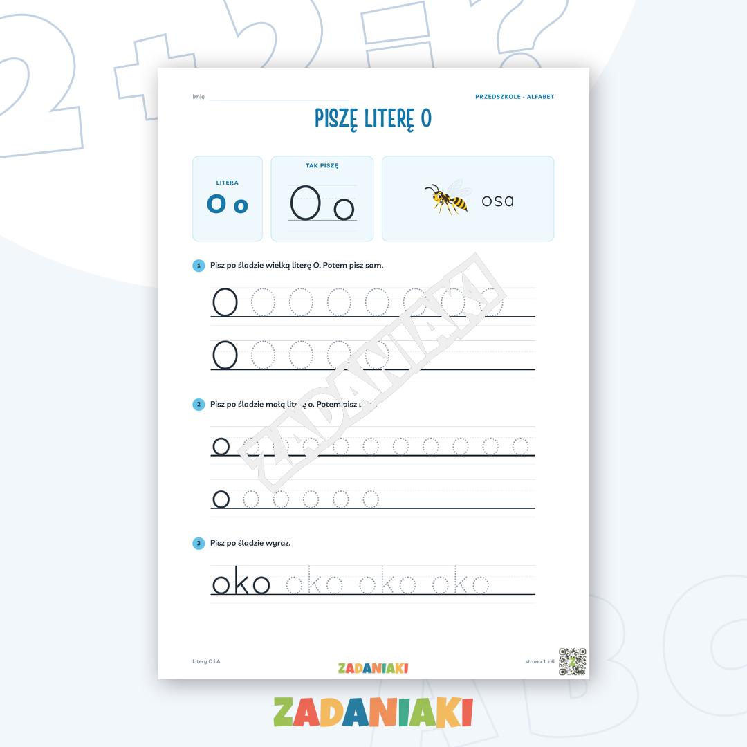 Zeszyt ćwiczeń – Litery O i A: Poznaję litery drukowane (5–6 lat)