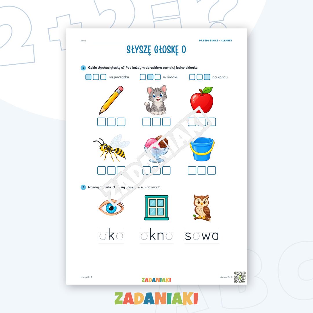 Zeszyt ćwiczeń – Litery O i A: Poznaję litery drukowane (5–6 lat) — podgląd 2