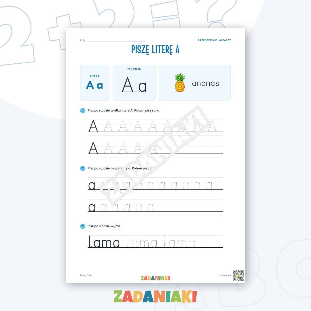 Zeszyt ćwiczeń – Litery O i A: Poznaję litery drukowane (5–6 lat) — podgląd 4