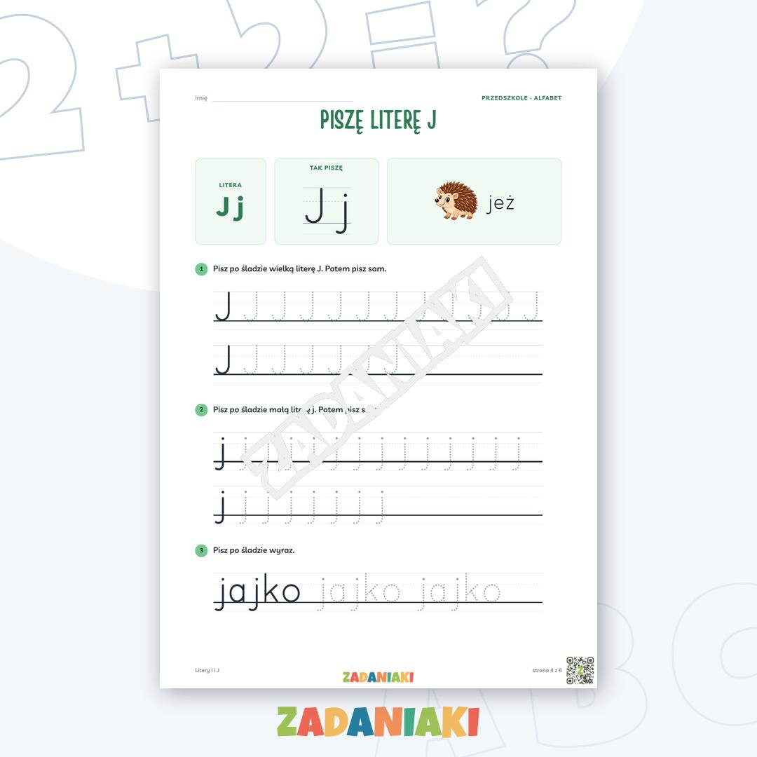 Zeszyt ćwiczeń – Litery I i J: Poznaję litery drukowane (5–6 lat) — podgląd 4