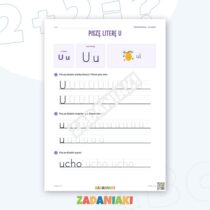 Zeszyt ćwiczeń – Litery U i Ó: Poznaję litery drukowane (5–6 lat) — przykładowa karta pracy 1