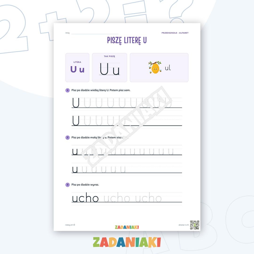 Zeszyt ćwiczeń – Litery U i Ó: Poznaję litery drukowane (5–6 lat)