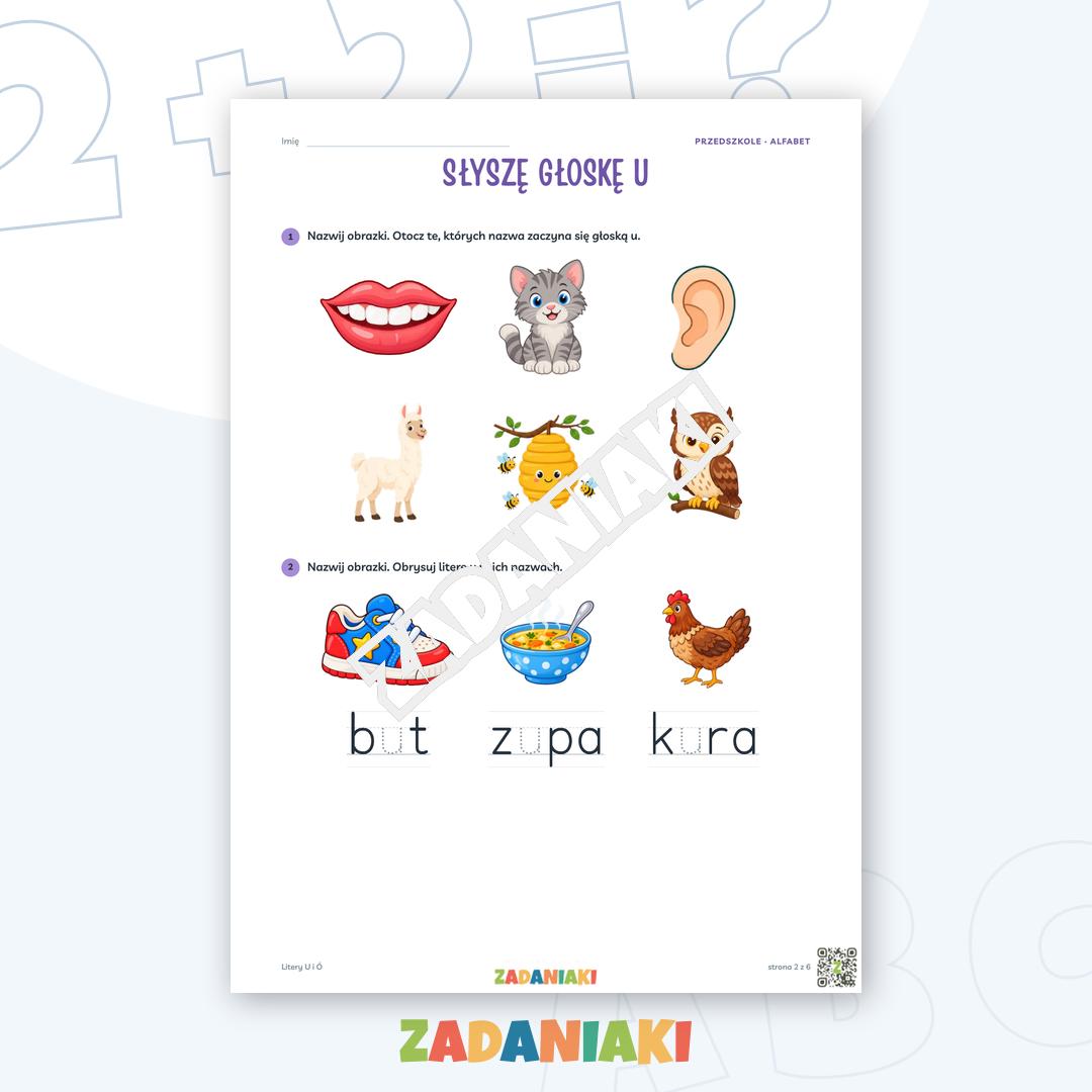 Zeszyt ćwiczeń – Litery U i Ó: Poznaję litery drukowane (5–6 lat) — podgląd 2