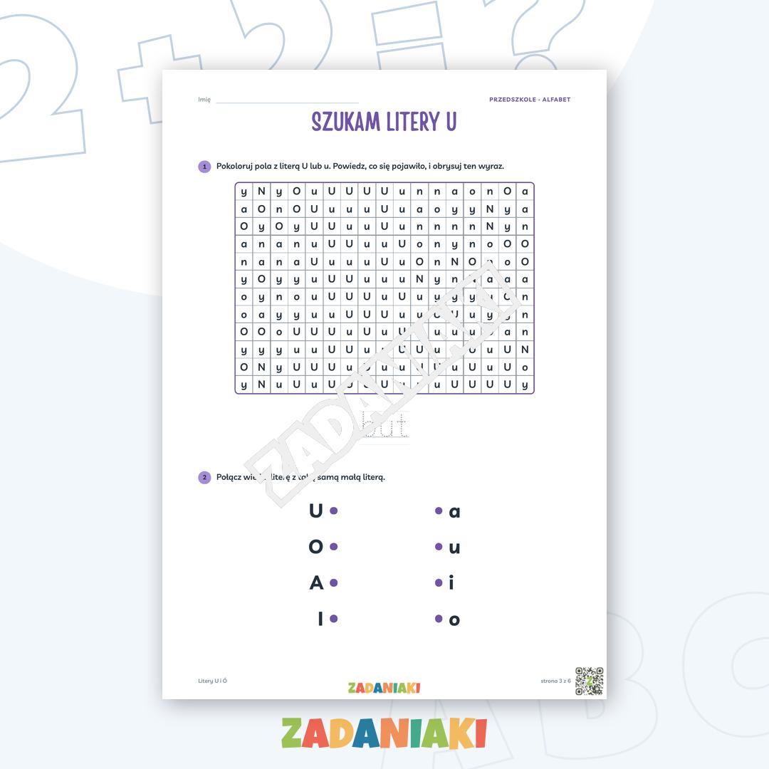 Zeszyt ćwiczeń – Litery U i Ó: Poznaję litery drukowane (5–6 lat) — podgląd 3